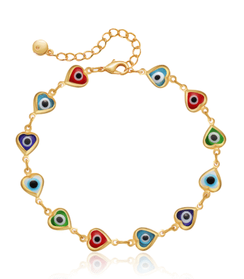 Evil Eye Heart Bracelet in gold with blue enamel charm – spiritual jewelry