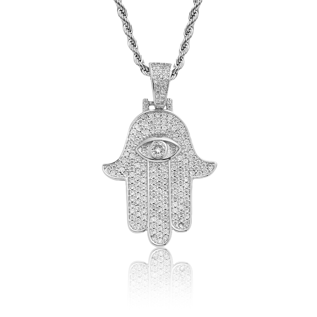 Hamsa necklace with micro zirconia and cosmic energy symbolism