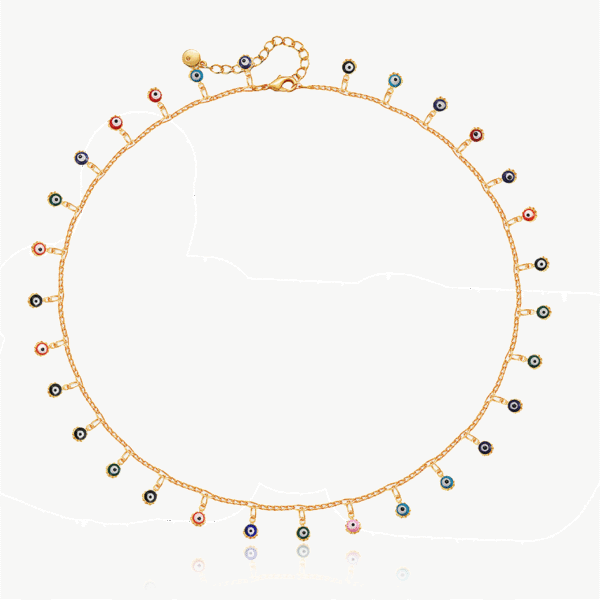 Cosmic Eyes - Mixed Color Small Sun Energy Necklace in white background