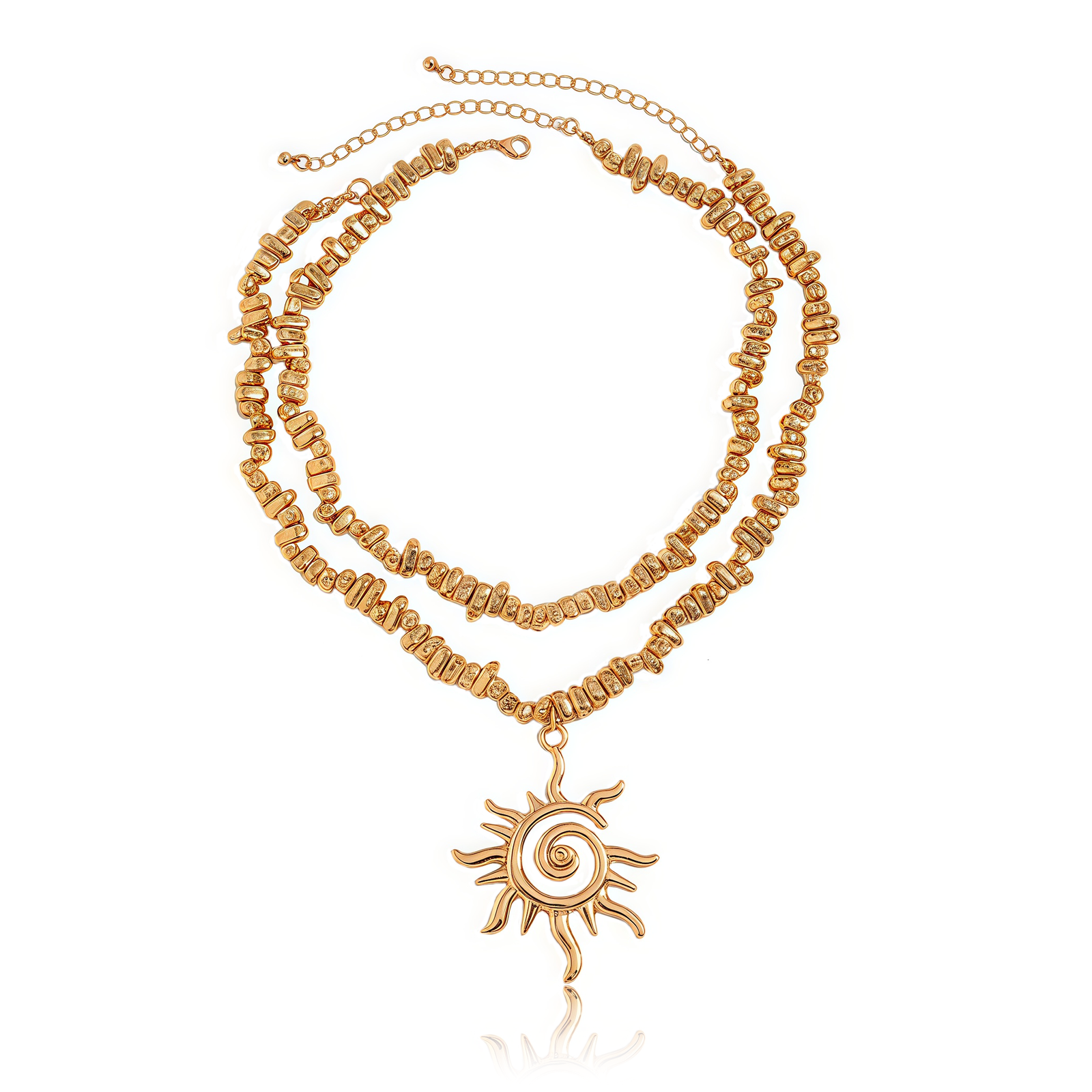 Cosmic Energy Spiral-Sunflower Necklace – Main View Spiral sunflower necklace inspired by cosmic energy