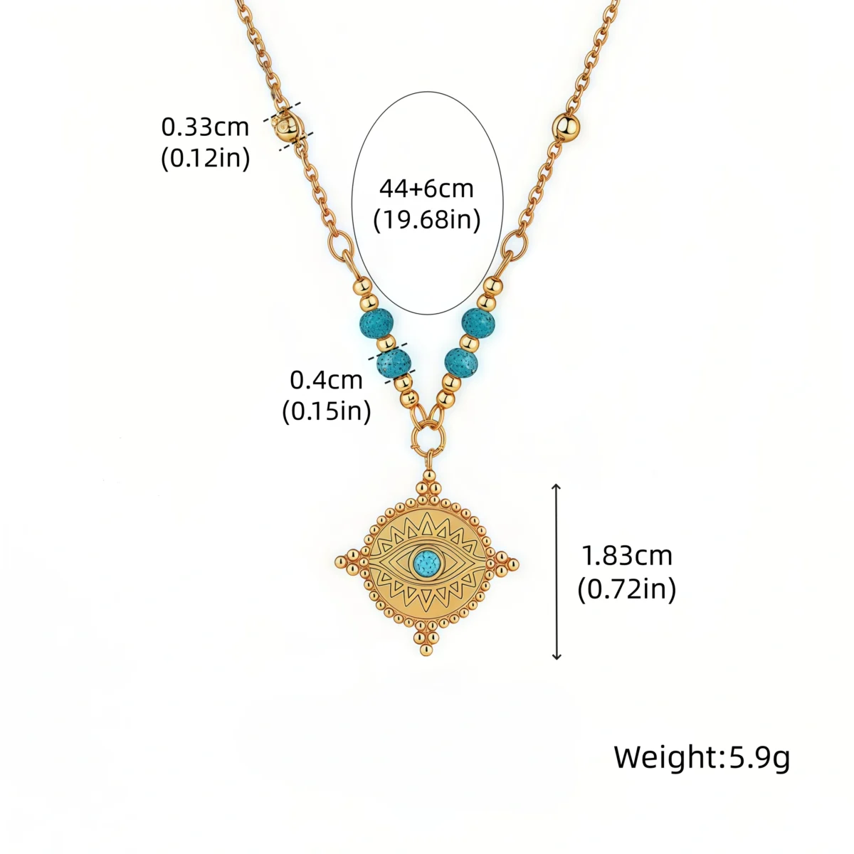 Turquoise Evil Eye Necklace-size chart