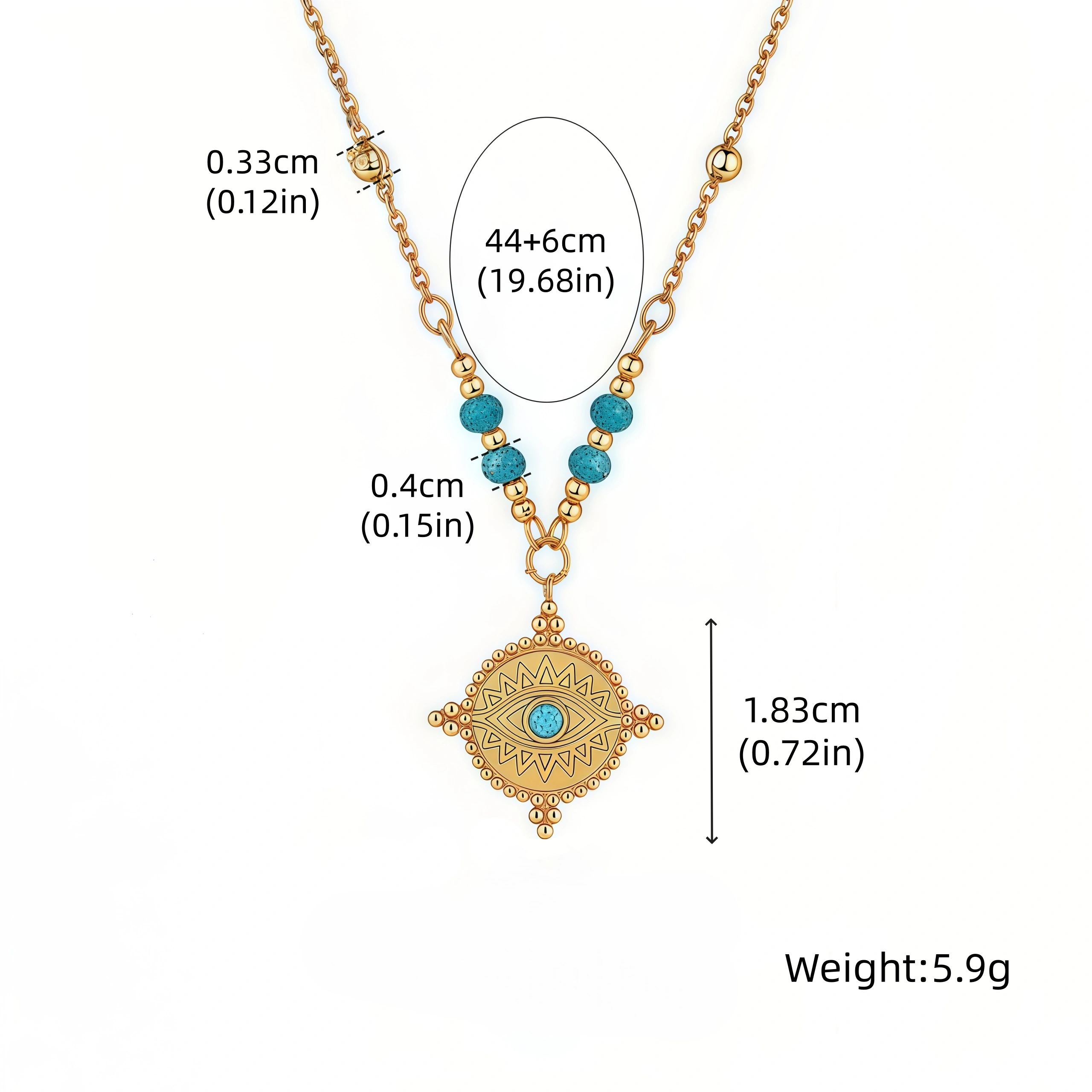 Turquoise Evil Eye Necklace-size chart Turquoise Evil Eye Necklace-size chart