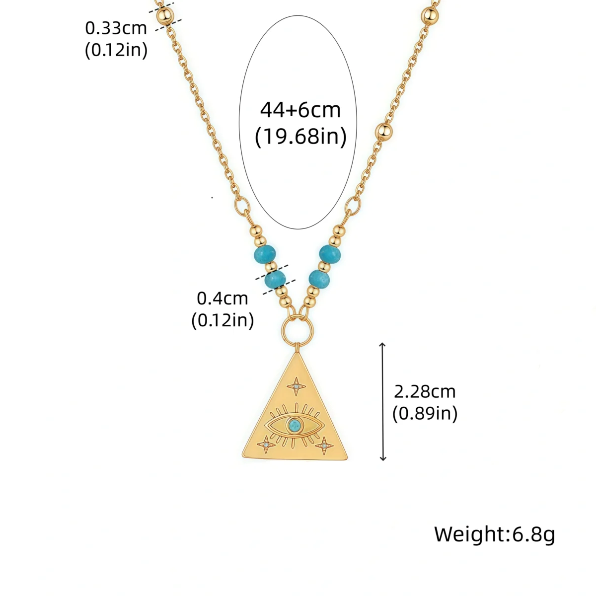 Turquoise Pyramid Evil Eye Necklace-size chart