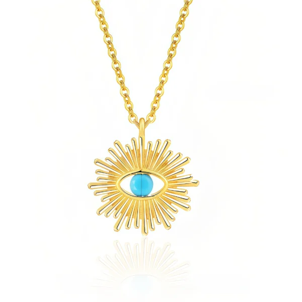 Cosmic Protective Energy Turquoise Sunflower Evil Eye Necklace on white background