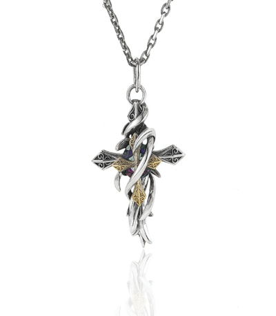 Vinewoven Dual Cross Pendant – Aura Guardian Necklace full display
