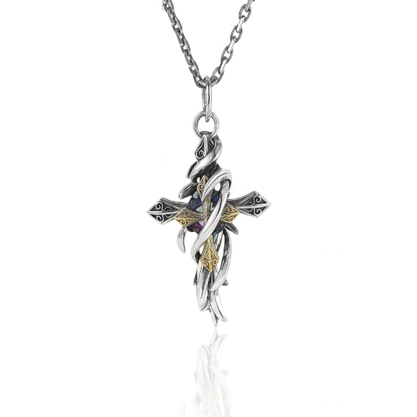 Vinewoven Dual Cross Pendant – Aura Guardian Necklace full display