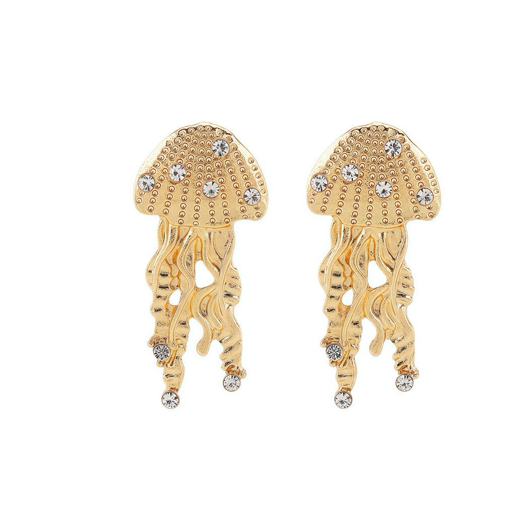 cosmic energy jellyfish earrings with gold and diamonds