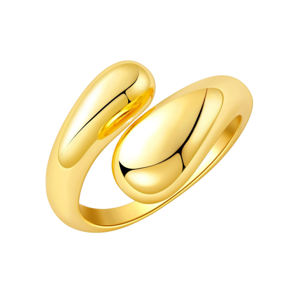Harmony Drop Ring with teardrop design in 18K gold on white background