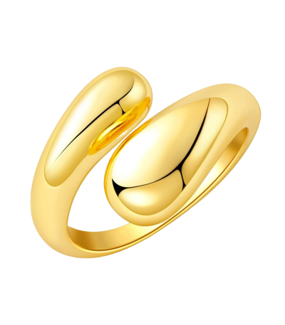 Harmony Drop Ring with teardrop design in 18K gold on white background