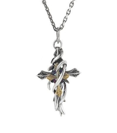 Vinewoven Dual Cross Pendant – Aura Guardian Necklace full display