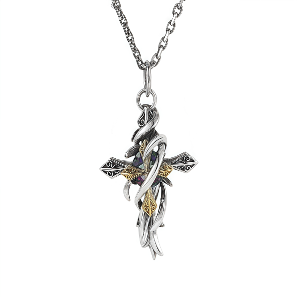 Vinewoven Dual Cross Pendant – Aura Guardian Necklace full display