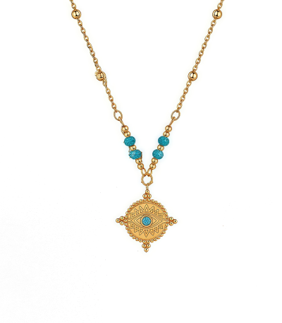 Cosmic Energy Guardian - Turquoise Evil Eye Necklace with gold-plated chain on white background