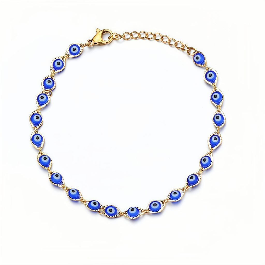 Cosmic Serenity Energy Healing Evil Eye Bracelet with deep blue beads and protective charm