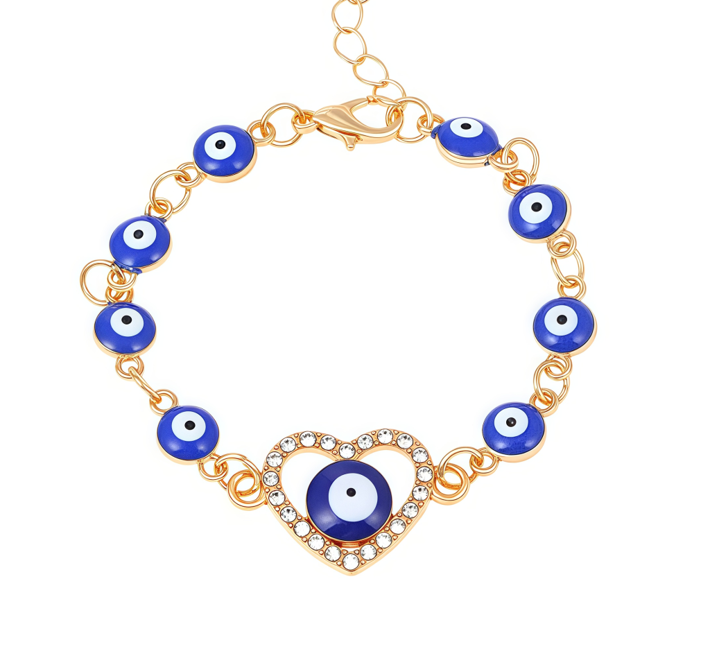 Cosmic Soul Energy Evil Eye Bracelet with heart and oil-drip enamel design