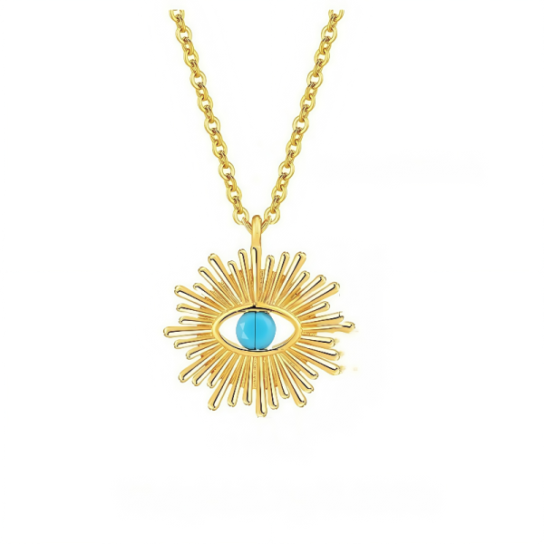 Cosmic Protective Energy Turquoise Sunflower Evil Eye Necklace on white background