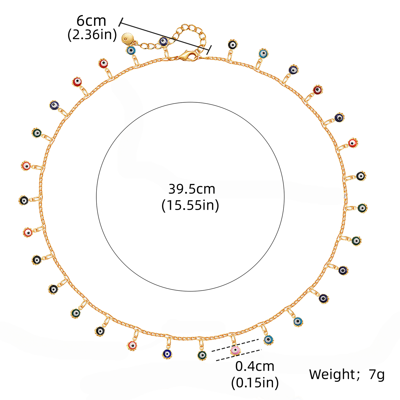 Mixed Color Small Evil Eye Necklace-size chart Mixed Color Small Evil Eye Necklace-sizecv