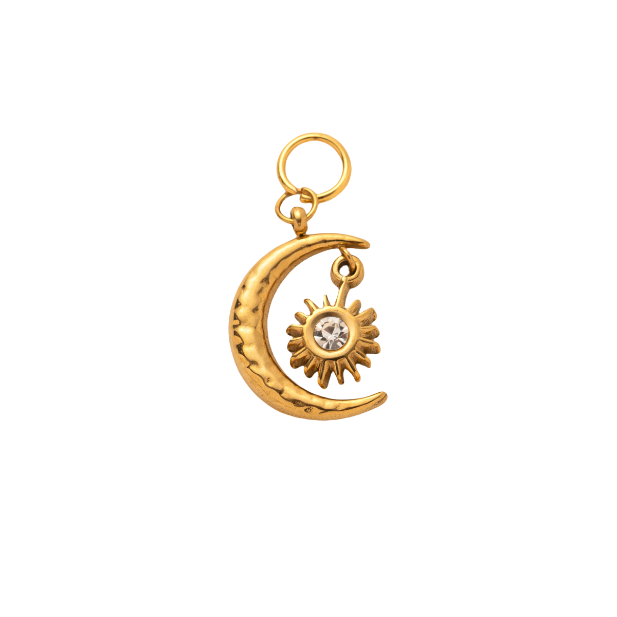 Sun and moon zircon pendant symbolizing balance and intuition