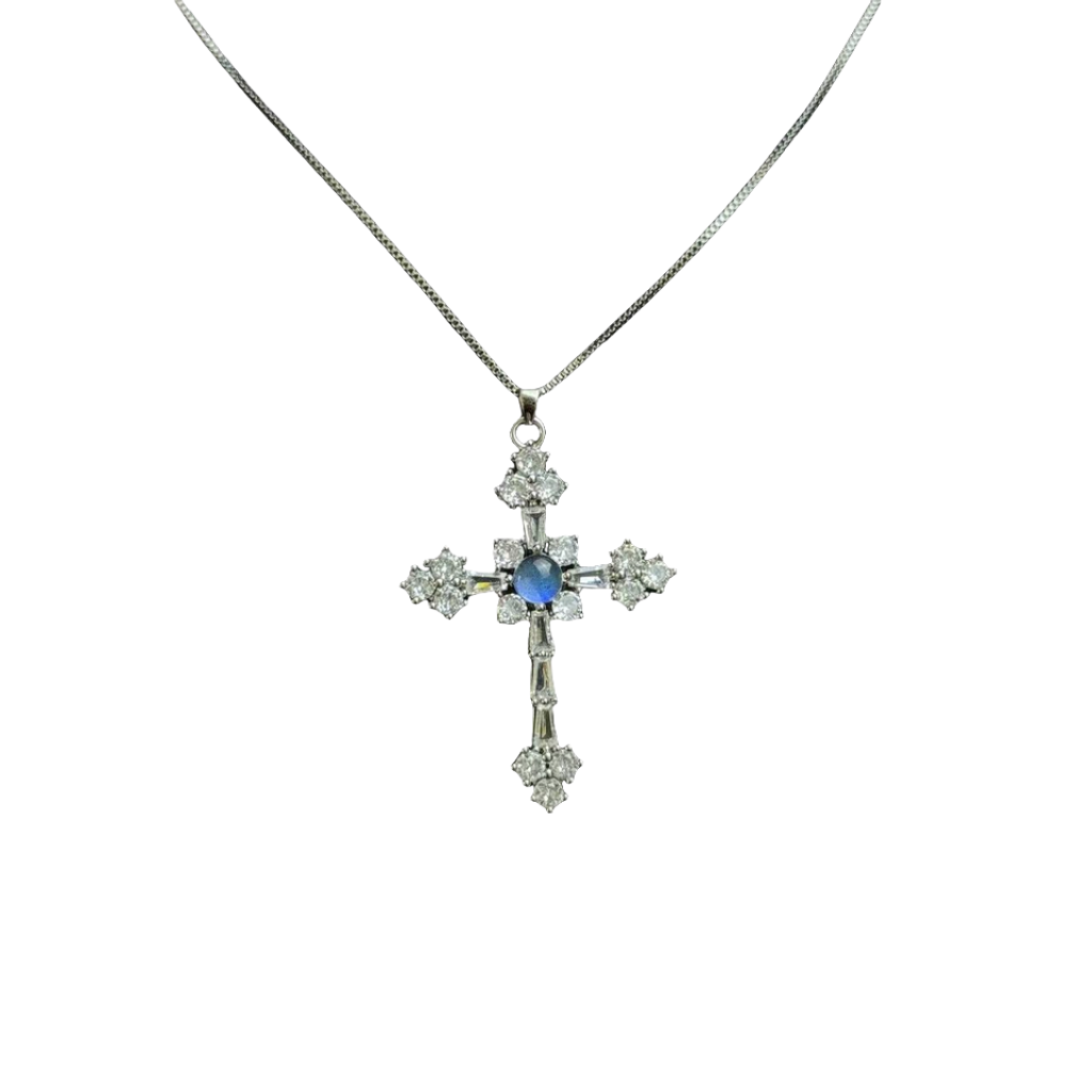 Cosmic Energy Butterfly Cross Necklace for men and women, titanium blue morpho crystal jewelry