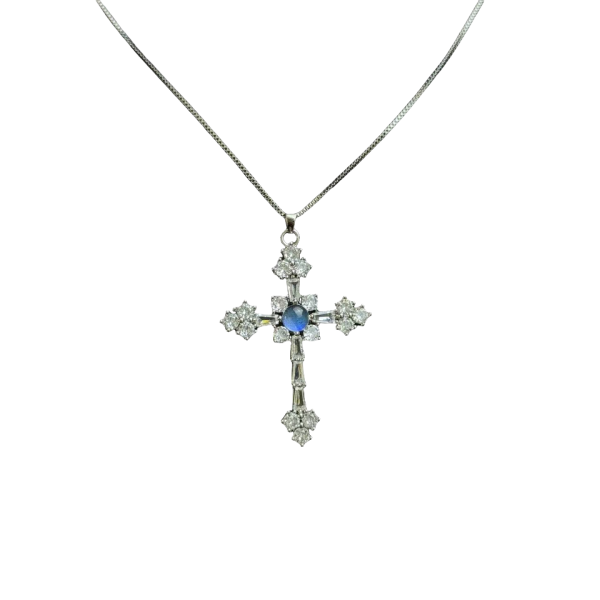 Cosmic Energy Butterfly Cross Necklace for men and women, titanium blue morpho crystal jewelry