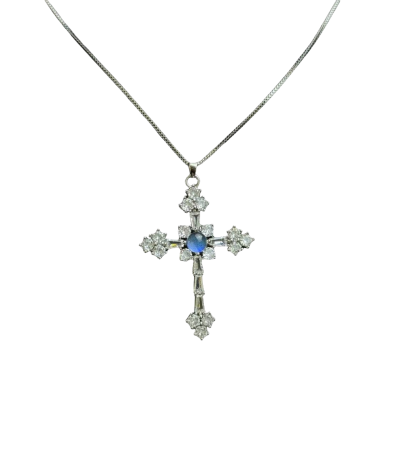 Cosmic Energy Butterfly Cross Necklace for men and women, titanium blue morpho crystal jewelry