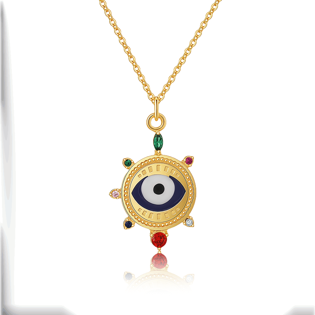 Evil Eye necklace with geometric design offering protection and awareness
