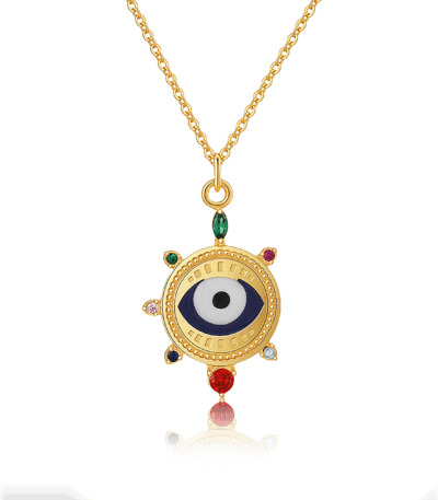Evil Eye necklace with geometric design offering protection and awareness
