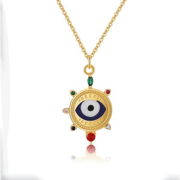 Evil Eye necklace with geometric design offering protection and awareness