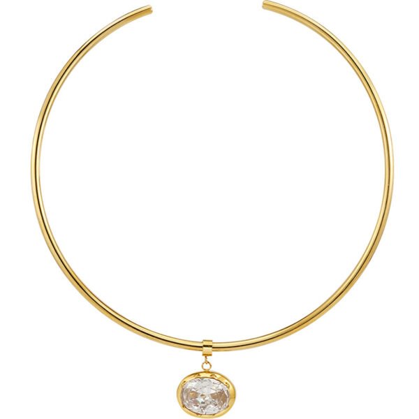 18K gold-plated titanium steel oval white diamond open necklace