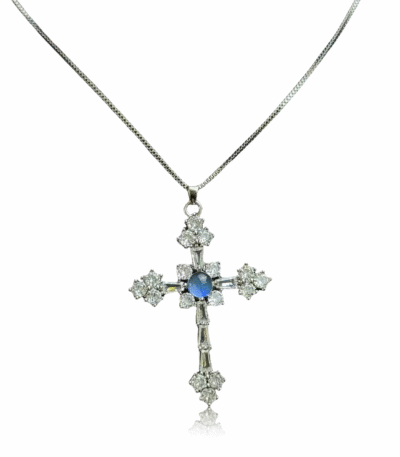 Cosmic Energy Butterfly Cross Necklace for men and women, titanium blue morpho crystal jewelry