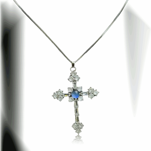 Cosmic Energy Butterfly Cross Necklace for men and women, titanium blue morpho crystal jewelry