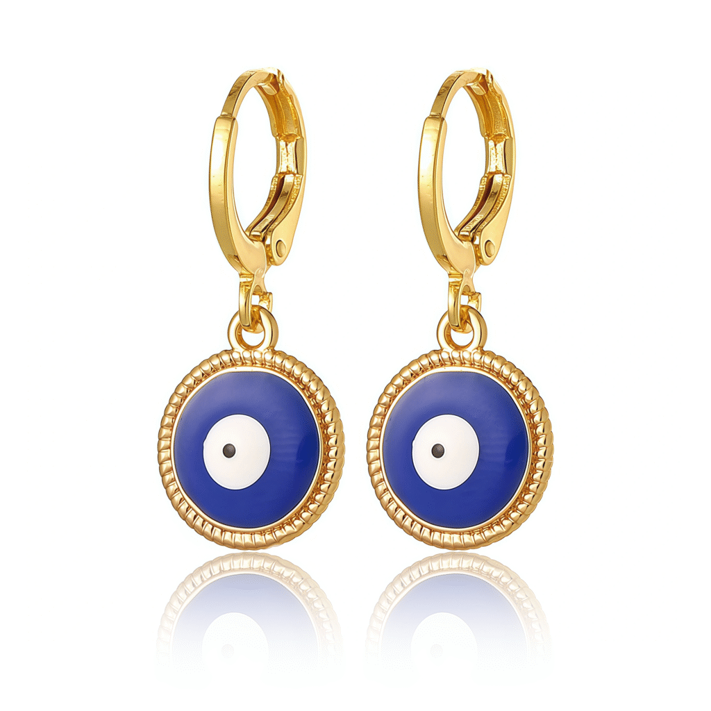 Blue cosmic evil eye hoop earrings for clarity and calm