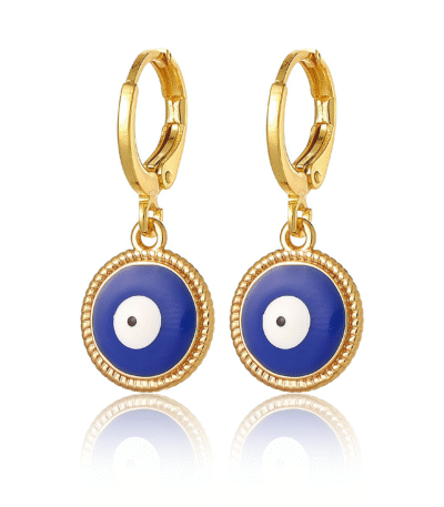 Blue cosmic evil eye hoop earrings for clarity and calm