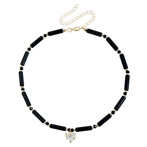 Cylindrical glass pearl zirconia heart-shaped lock chain