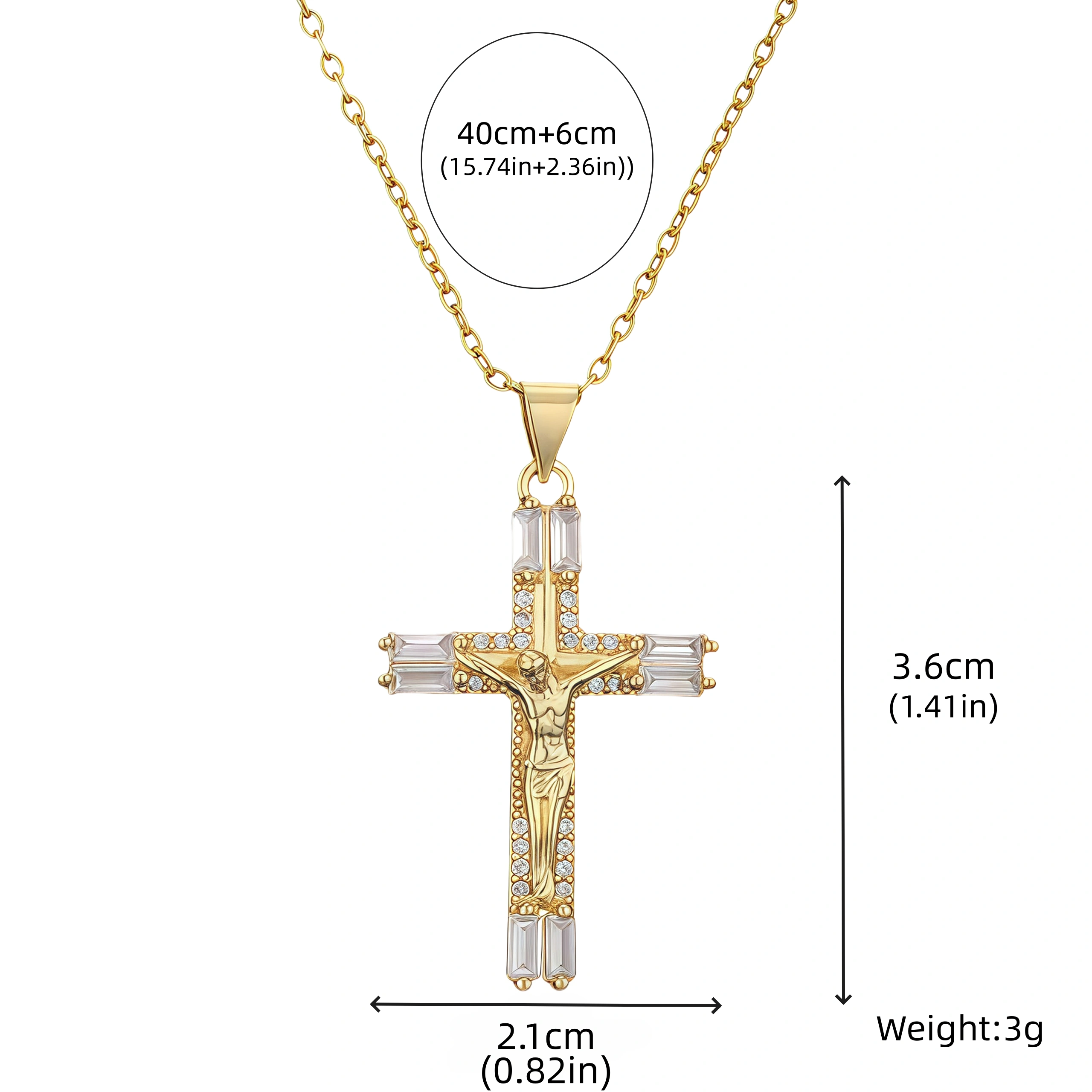 Divine Light – Jesus Cross Pendant Necklace-size chart Divine Light – Jesus Cross Pendant Necklace-size chart