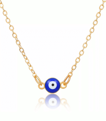 Evil Eye Blue Eye Gold Necklace in white background