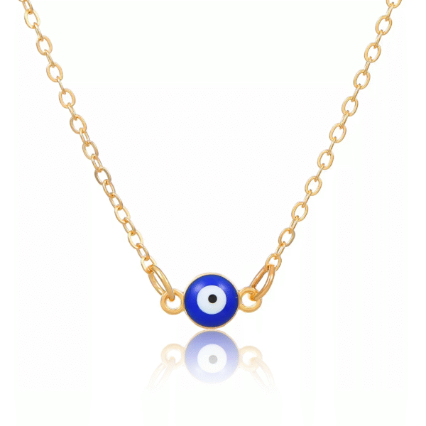 Evil Eye Blue Eye Gold Necklace in white background