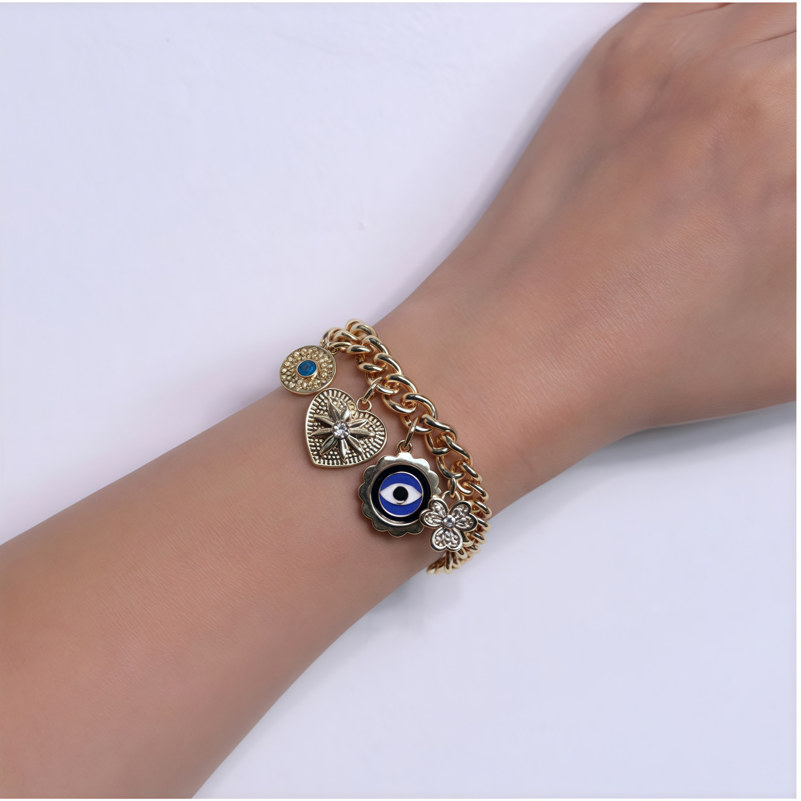 Evil Eye Heart Bracelet – Charms of Love and Protection-model