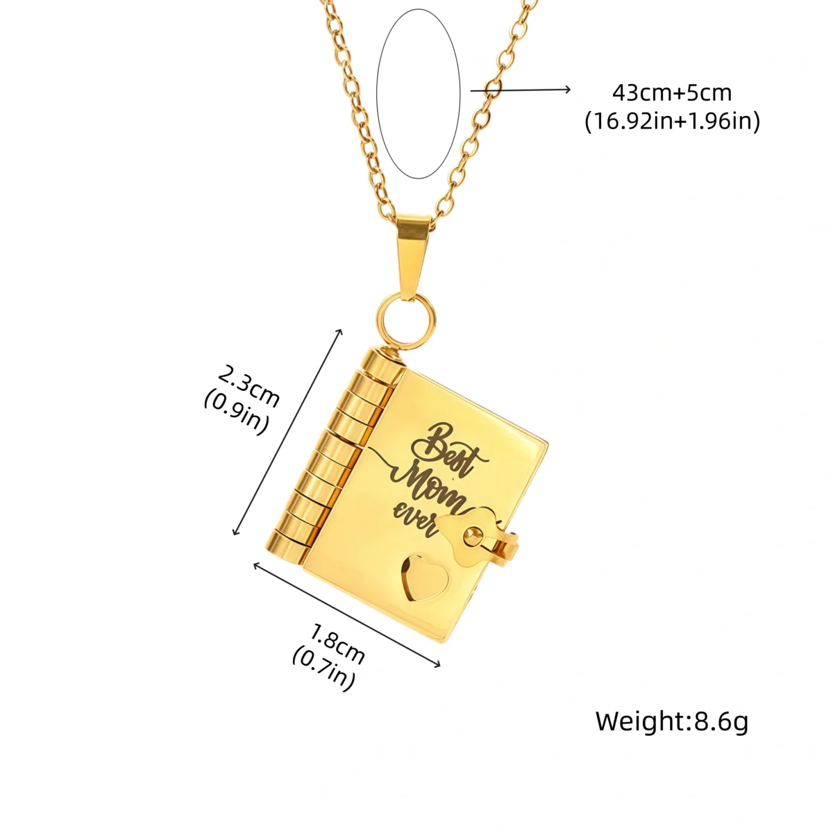 Family Love-The Most Beautiful Chapter Book Necklace-For mom-best mom- Gold-size chart