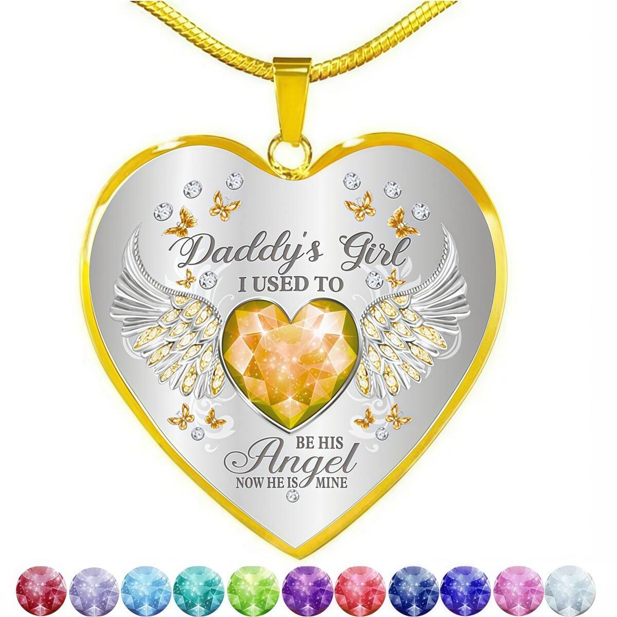 Father's Angel Daughter Heart-Shaped Resin Necklace
