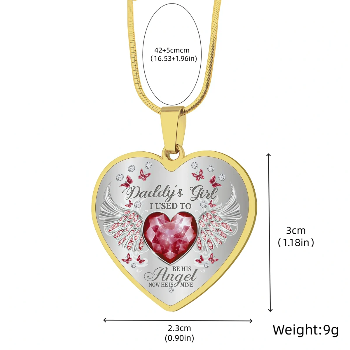 Father's Angel Daughter Heart-Shaped Resin Necklace-size chart