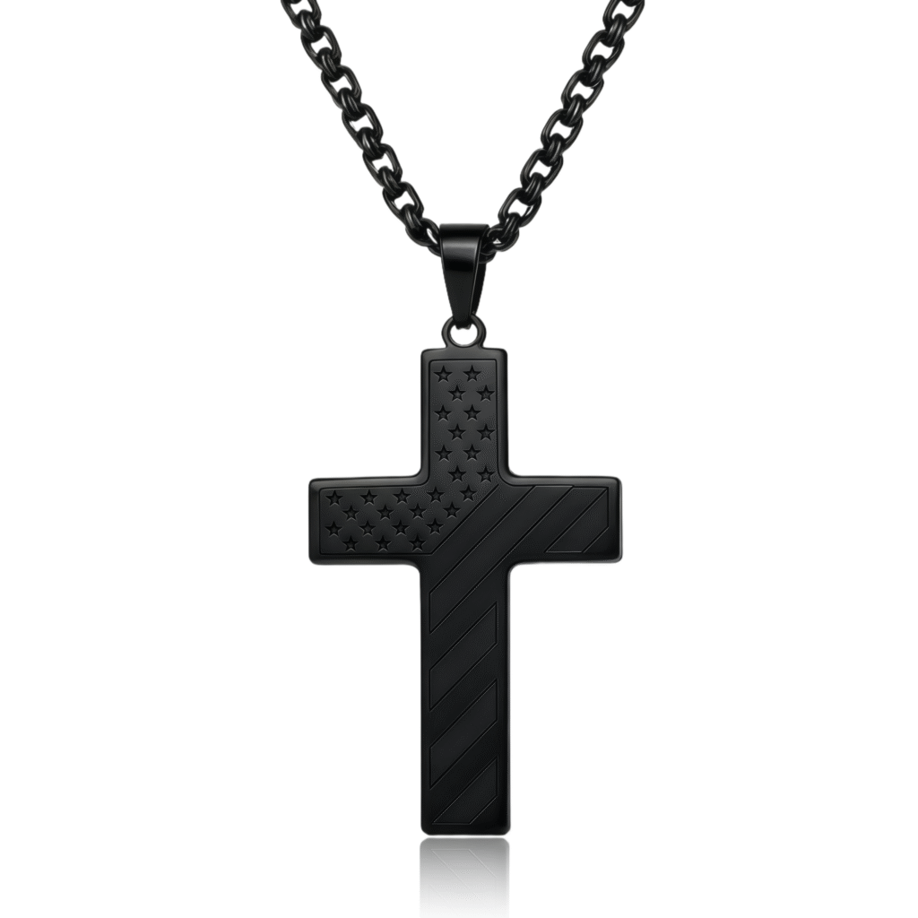 Flag With Power Cross Necklace-black