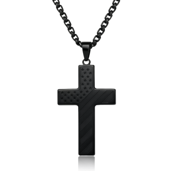 Flag With Power Cross Necklace-black