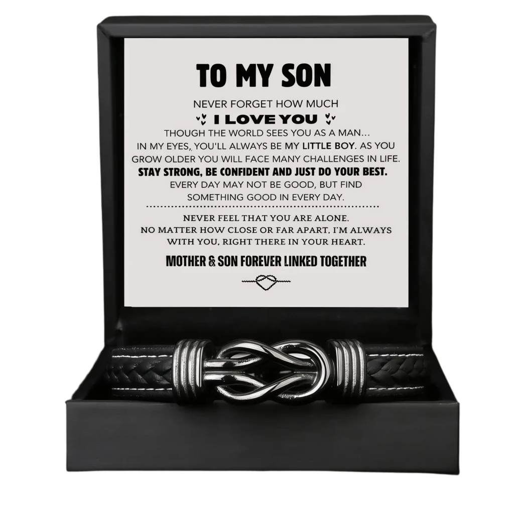 For Son- Inifinity Leayther Bracelet Set(Engraved Name)