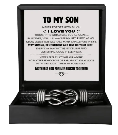 For Son- Inifinity Leayther Bracelet Set(Engraved Name)