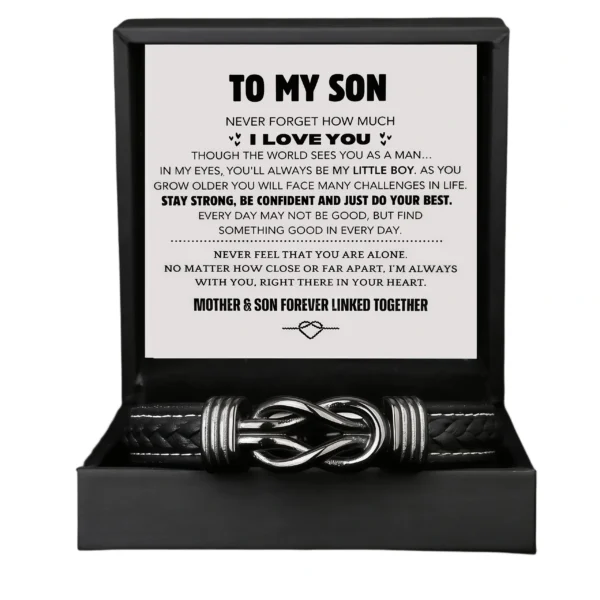 For Son- Inifinity Leayther Bracelet Set(Engraved Name)