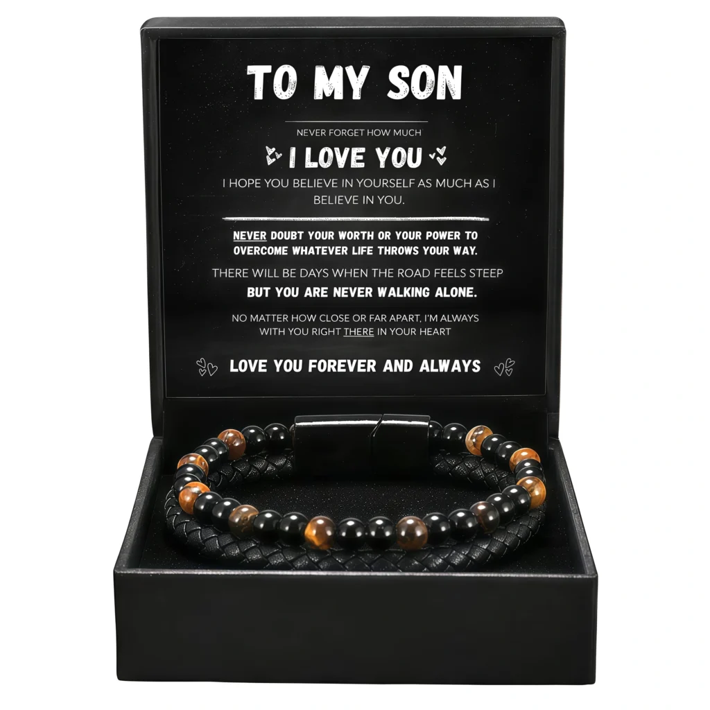 For Son- Tiger Eye Stone Bracelet Set(Engraved Name)