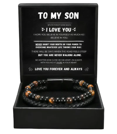 For Son- Tiger Eye Stone Bracelet Set(Engraved Name)
