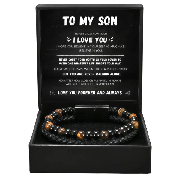 For Son- Tiger Eye Stone Bracelet Set(Engraved Name)