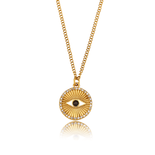 Golden Sun Shining Evil Eye Necklace