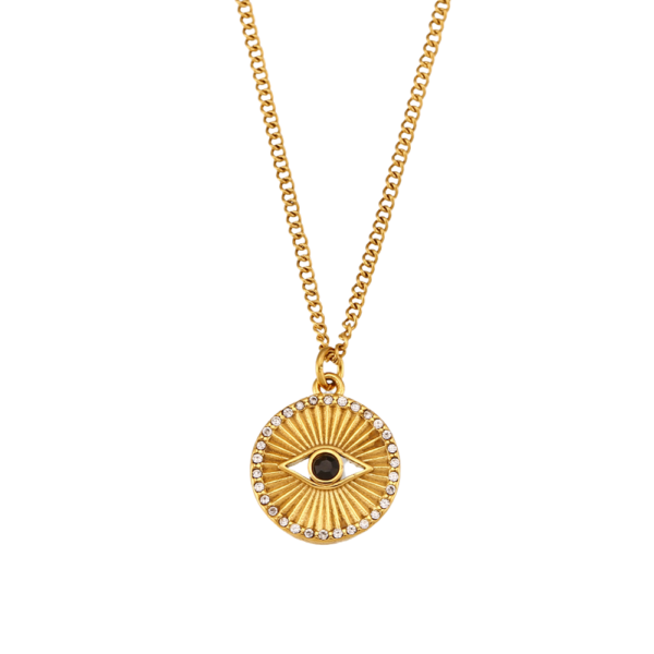 Golden Sun Shining Evil Eye Necklace